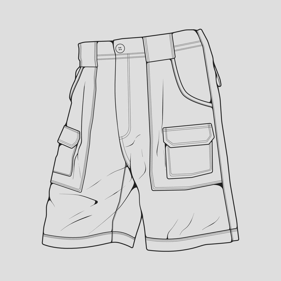 vector de dibujo de contorno de pantalones cortos, pantalones cortos en un estilo de boceto, contorno de plantilla de entrenadores, ilustración vectorial.