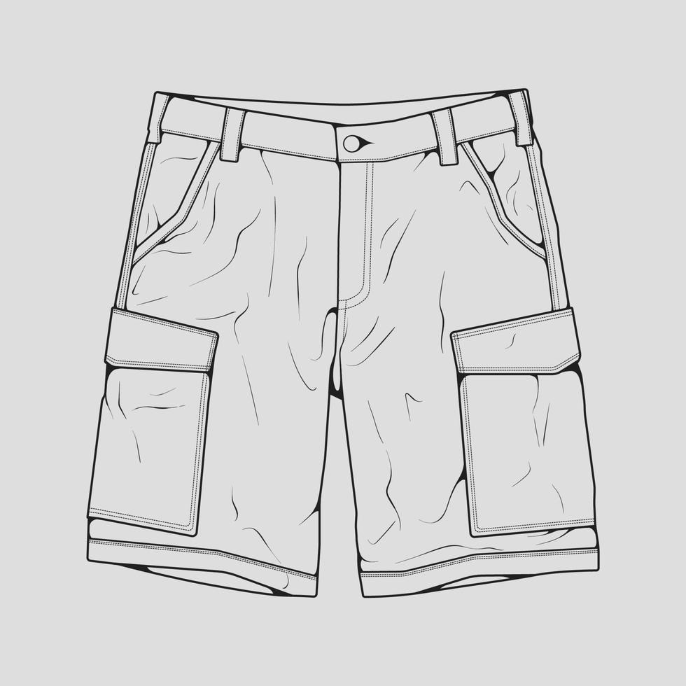 vector de dibujo de contorno de pantalones cortos, pantalones cortos en un estilo de boceto, contorno de plantilla de entrenadores, ilustración vectorial.