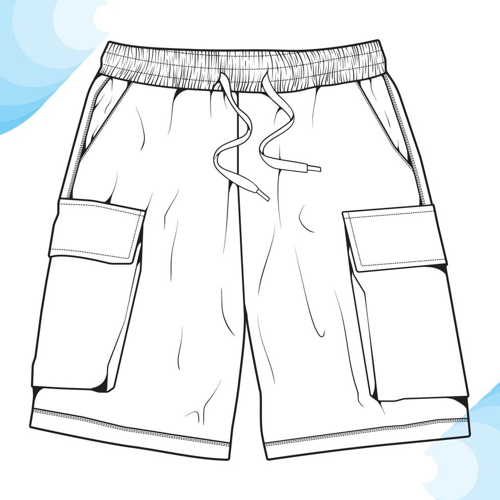 vector de dibujo de bloque de color de pantalones cortos, pantalones cortos en un estilo de boceto, plantilla de entrenadores, ilustración vectorial.