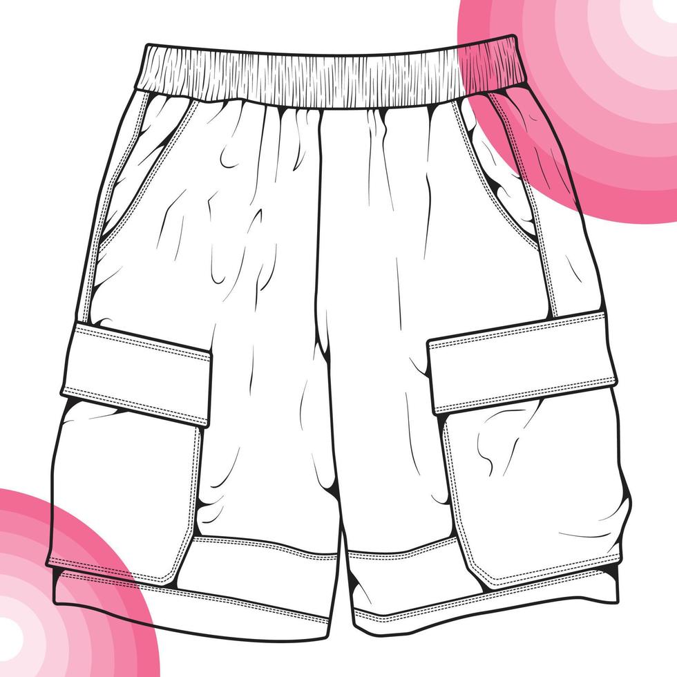 vector de dibujo de bloque de color de pantalones cortos, pantalones cortos en un estilo de boceto, plantilla de entrenadores, ilustración vectorial.