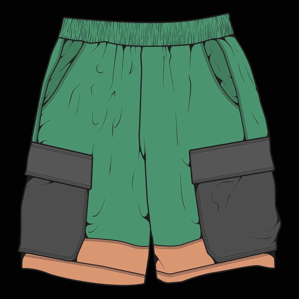 vector de dibujo de bloque de color de pantalones cortos, pantalones cortos en un estilo de boceto, plantilla de entrenadores, ilustración vectorial.