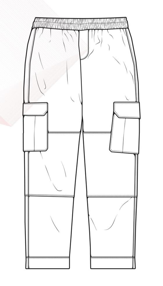 Men Cargo Pants outline  Vector Template, Men Cargo Pants in a sketch style, trainers template outline, vector Illustration.