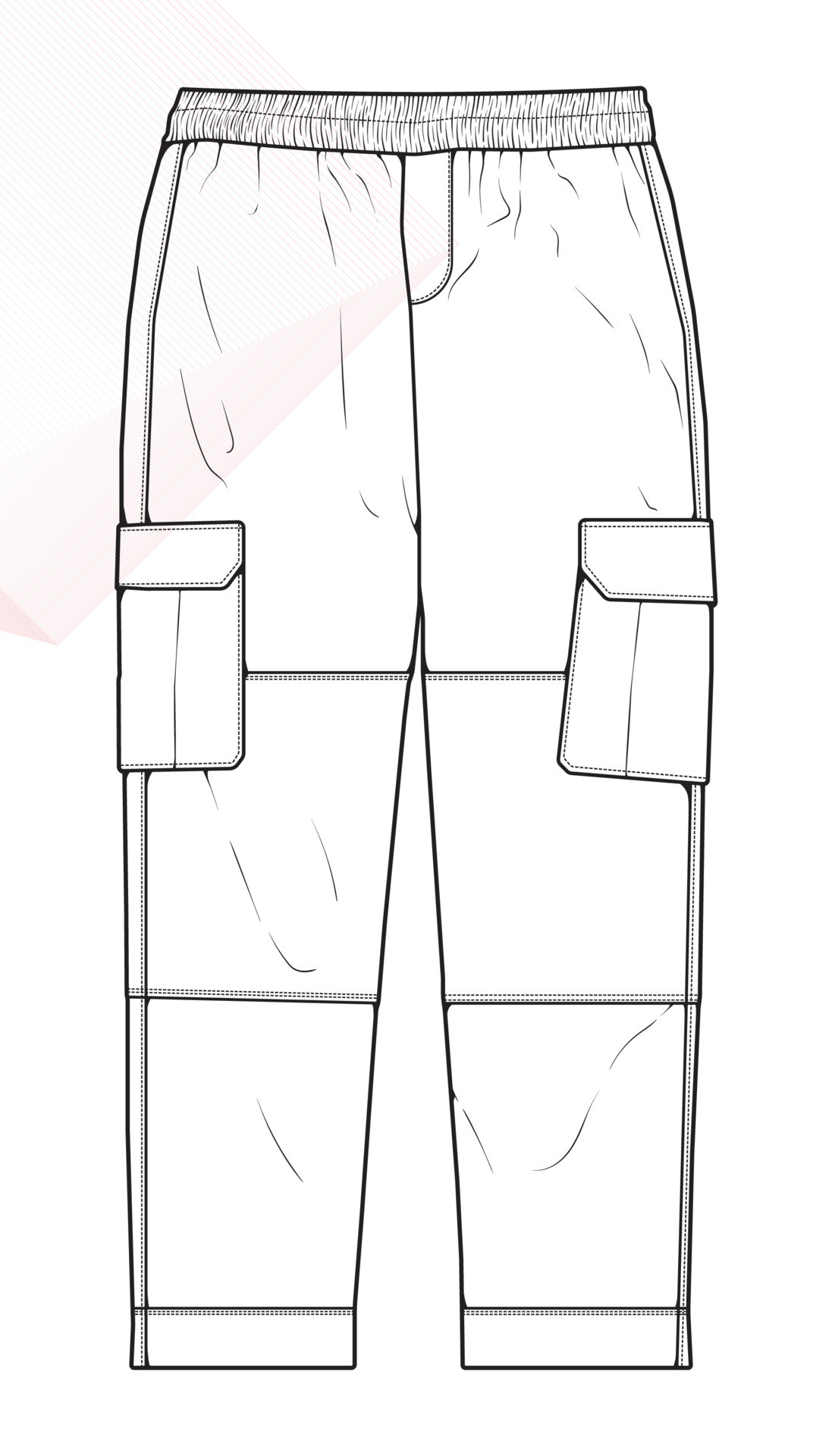 los pantalones de carga para hombres esbozan la plantilla vectorial