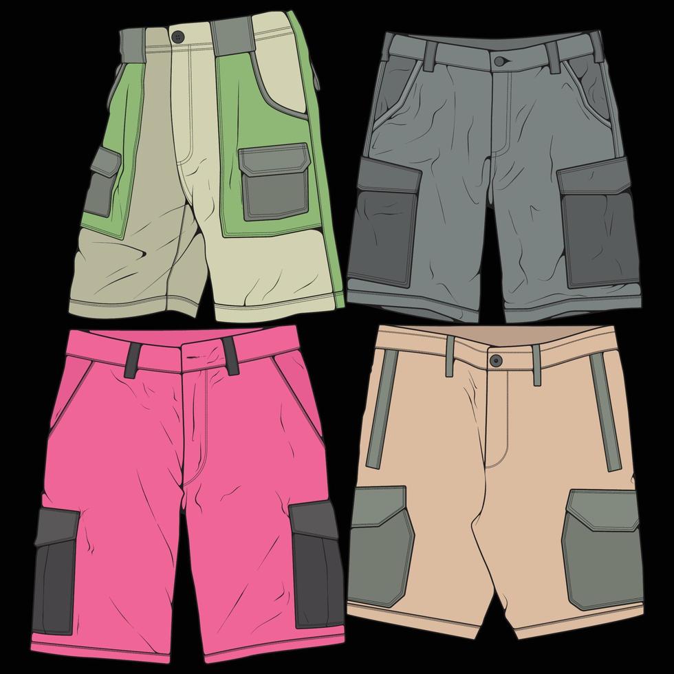 bundle set short pants color block drawing vector, bundle set  short pants in a sketch style, trainers template, vector Illustration.