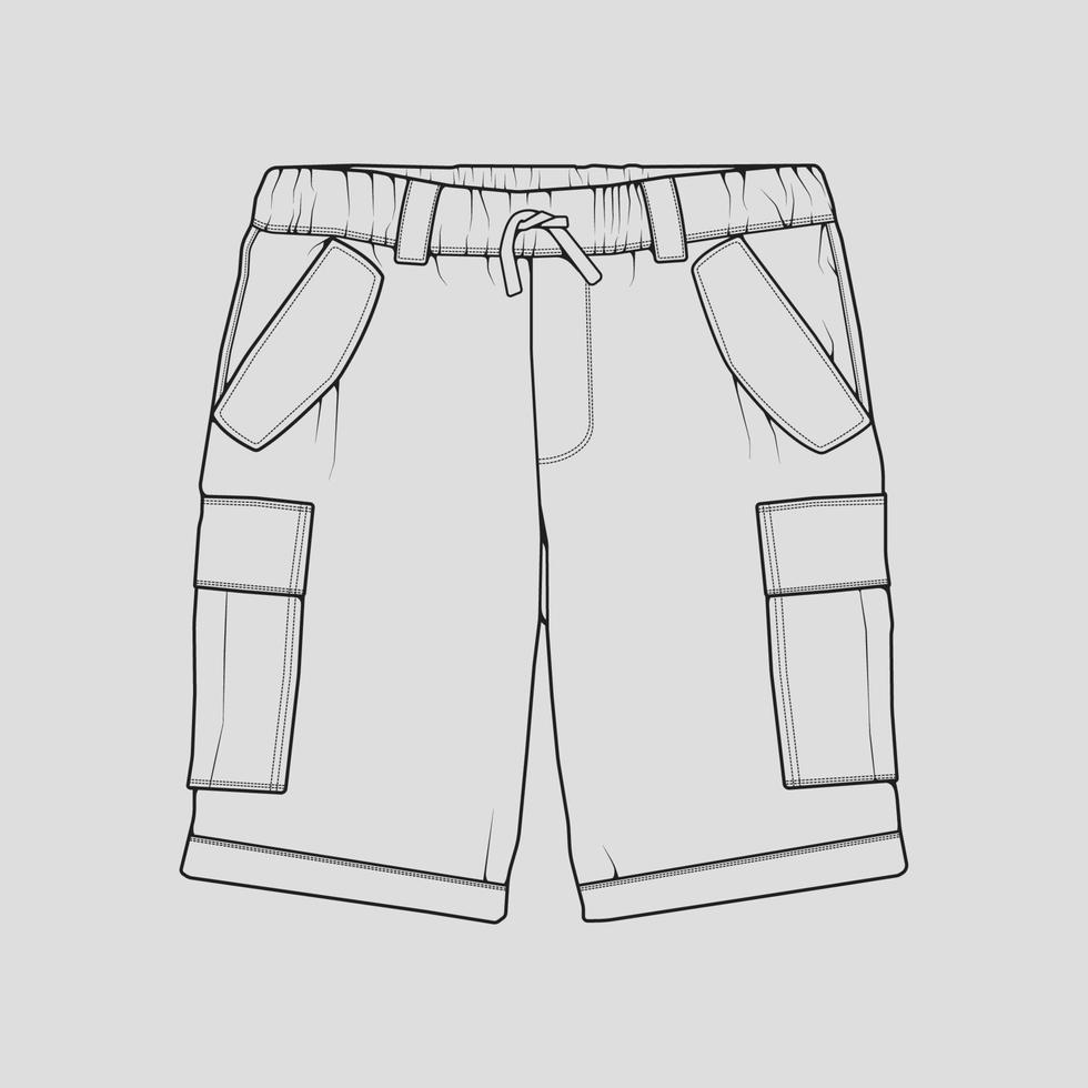 vector de dibujo de contorno de pantalones cortos, pantalones cortos en un estilo de boceto, contorno de plantilla de entrenadores, ilustración vectorial.