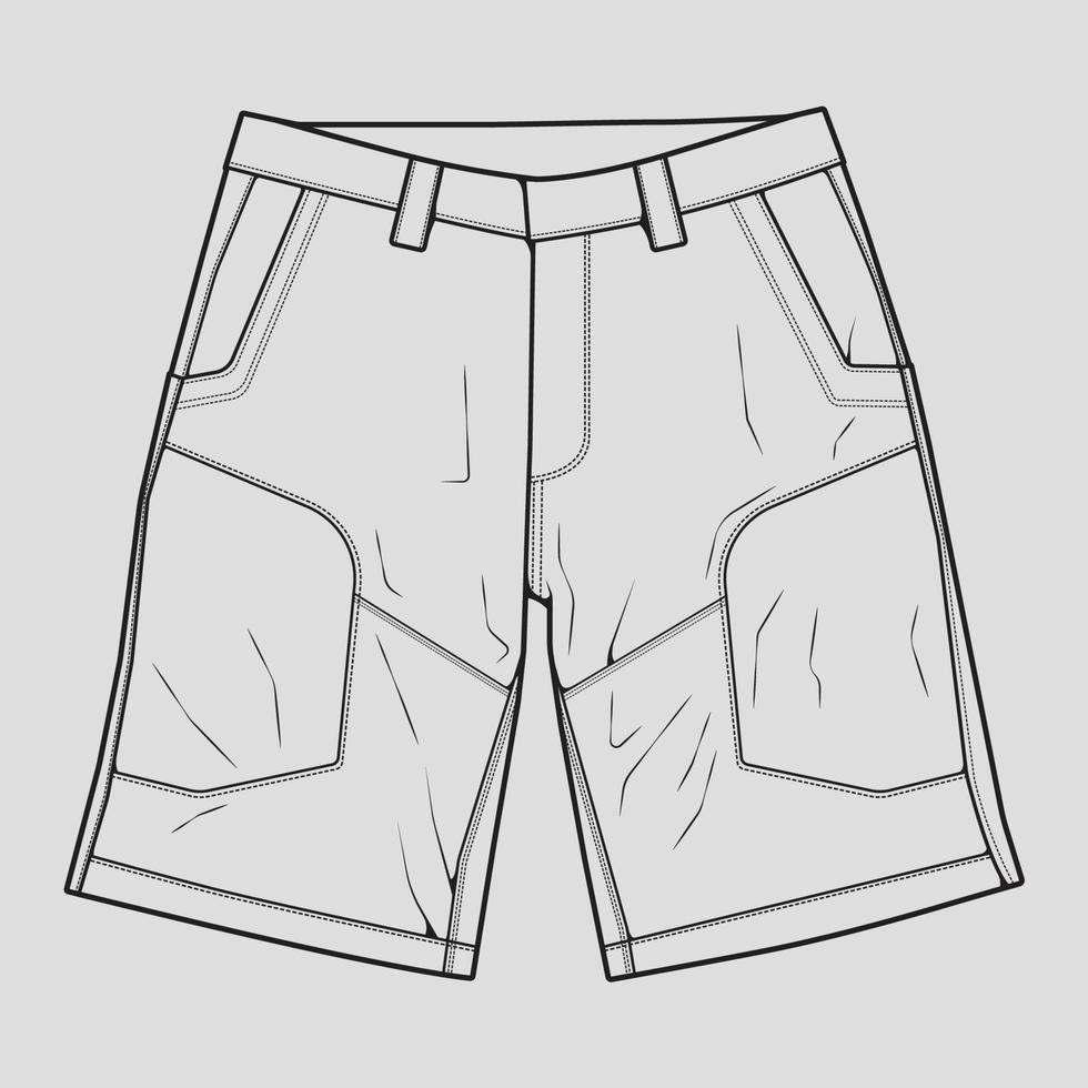 short pants outline drawing vector, short pants in a sketch style, trainers template outline, vector Illustration.