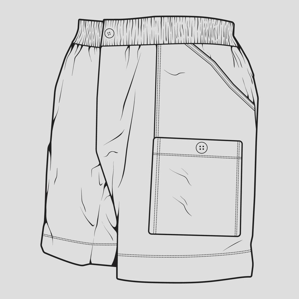 short pants outline drawing vector, short pants in a sketch style, trainers template outline, vector Illustration.