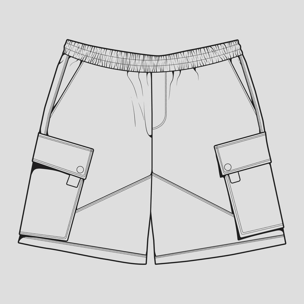 vector de dibujo de contorno de pantalones cortos, pantalones cortos en un estilo de boceto, contorno de plantilla de entrenadores, ilustración vectorial.