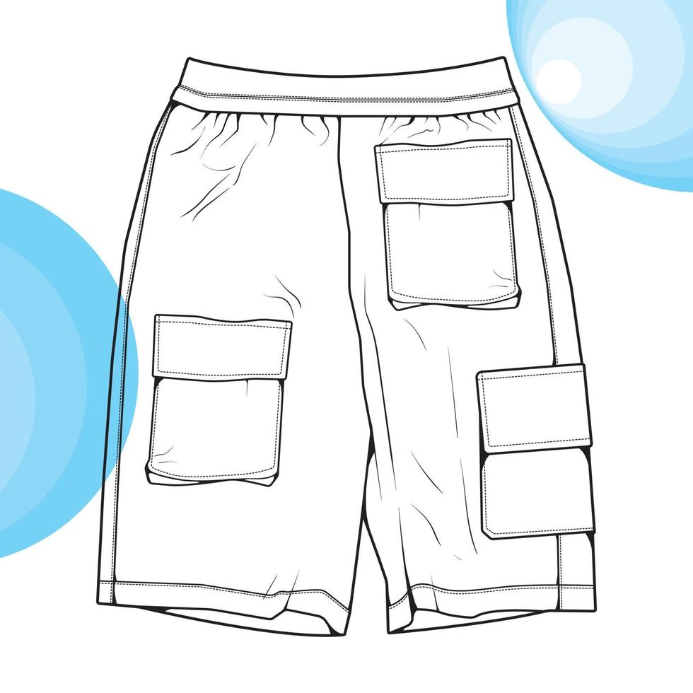 vector de dibujo de bloque de color de pantalones cortos, pantalones cortos en un estilo de boceto, plantilla de entrenadores, ilustración vectorial.