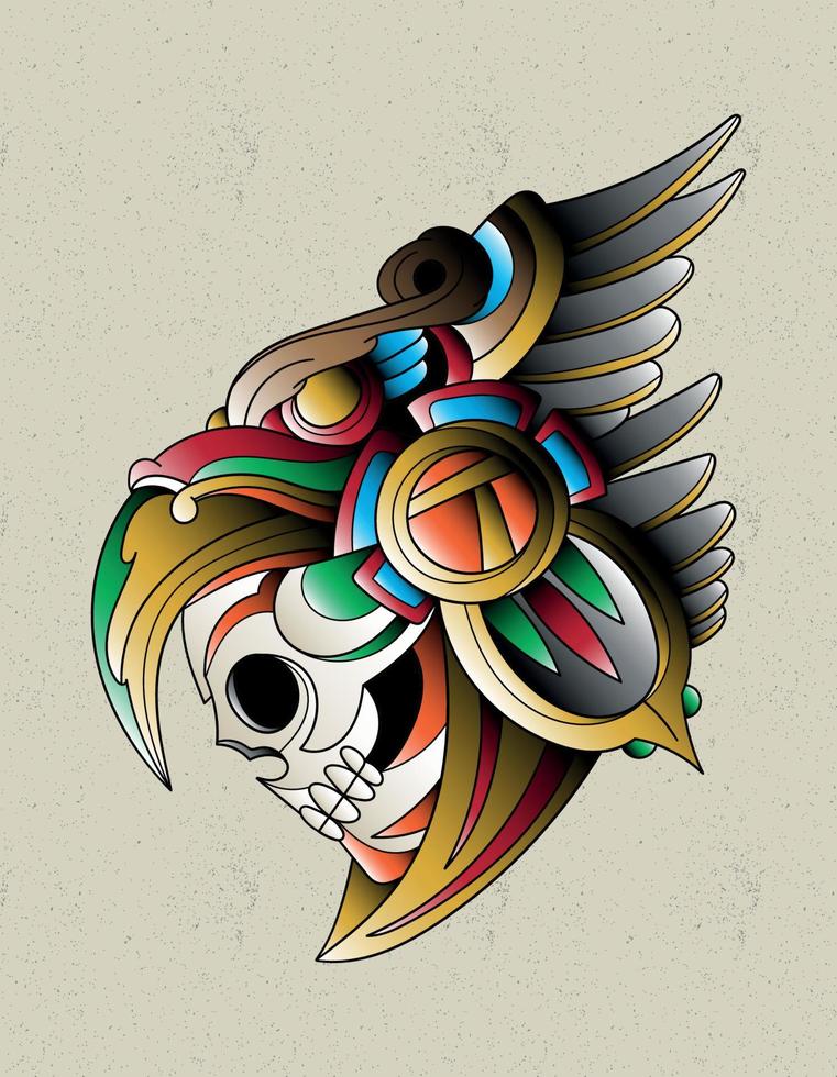 skull warrior eagle aztec vector