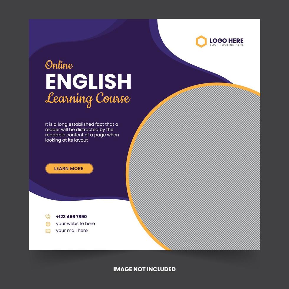 diseño de plantilla de publicación de anuncio de redes sociales de aprendizaje de inglés para cualquier instituto de aprendizaje de inglés vector