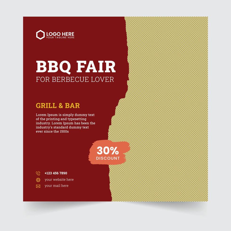 Bbq party social media post or flyer template vector