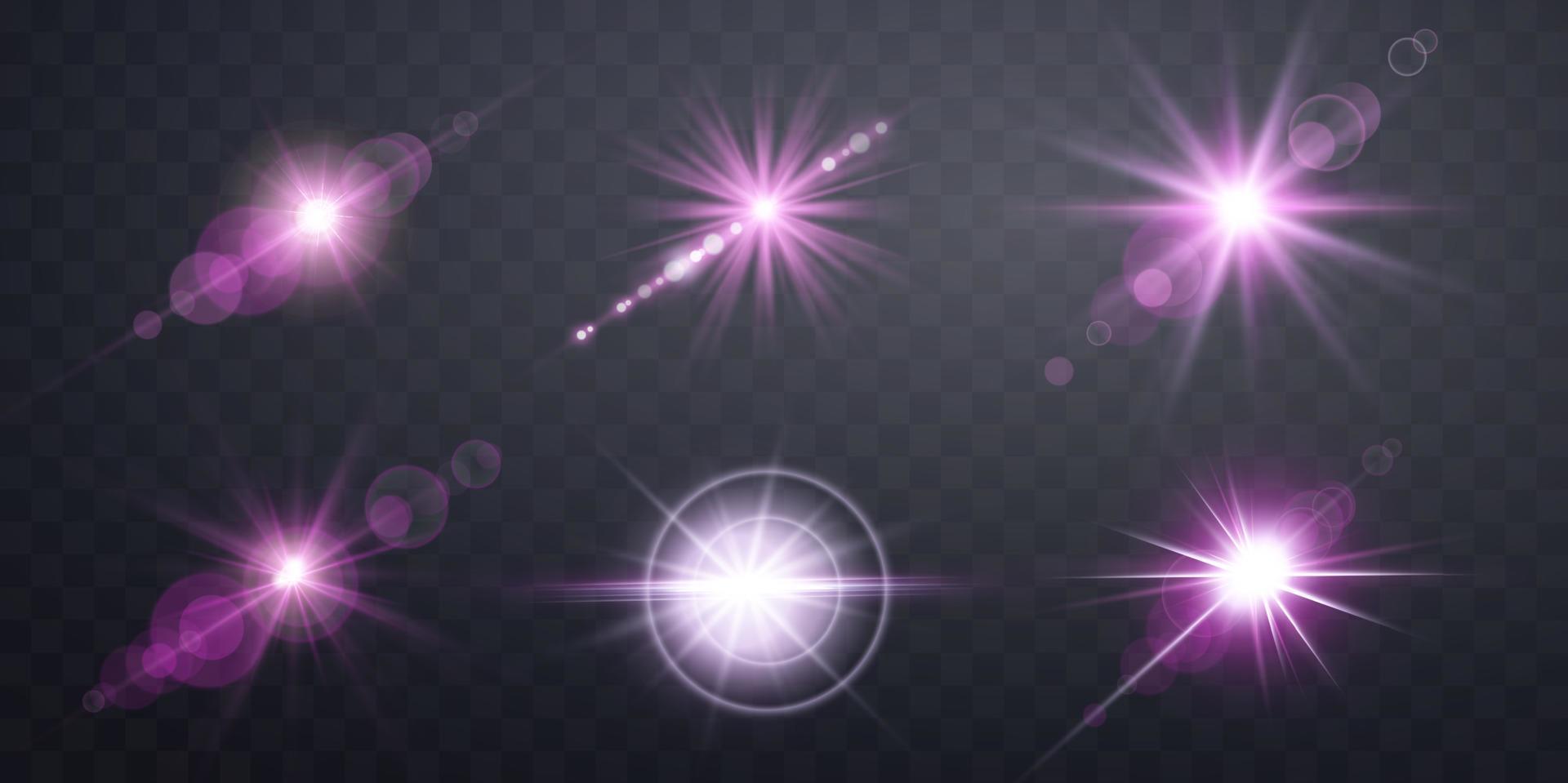 Pink lens flares set. vector