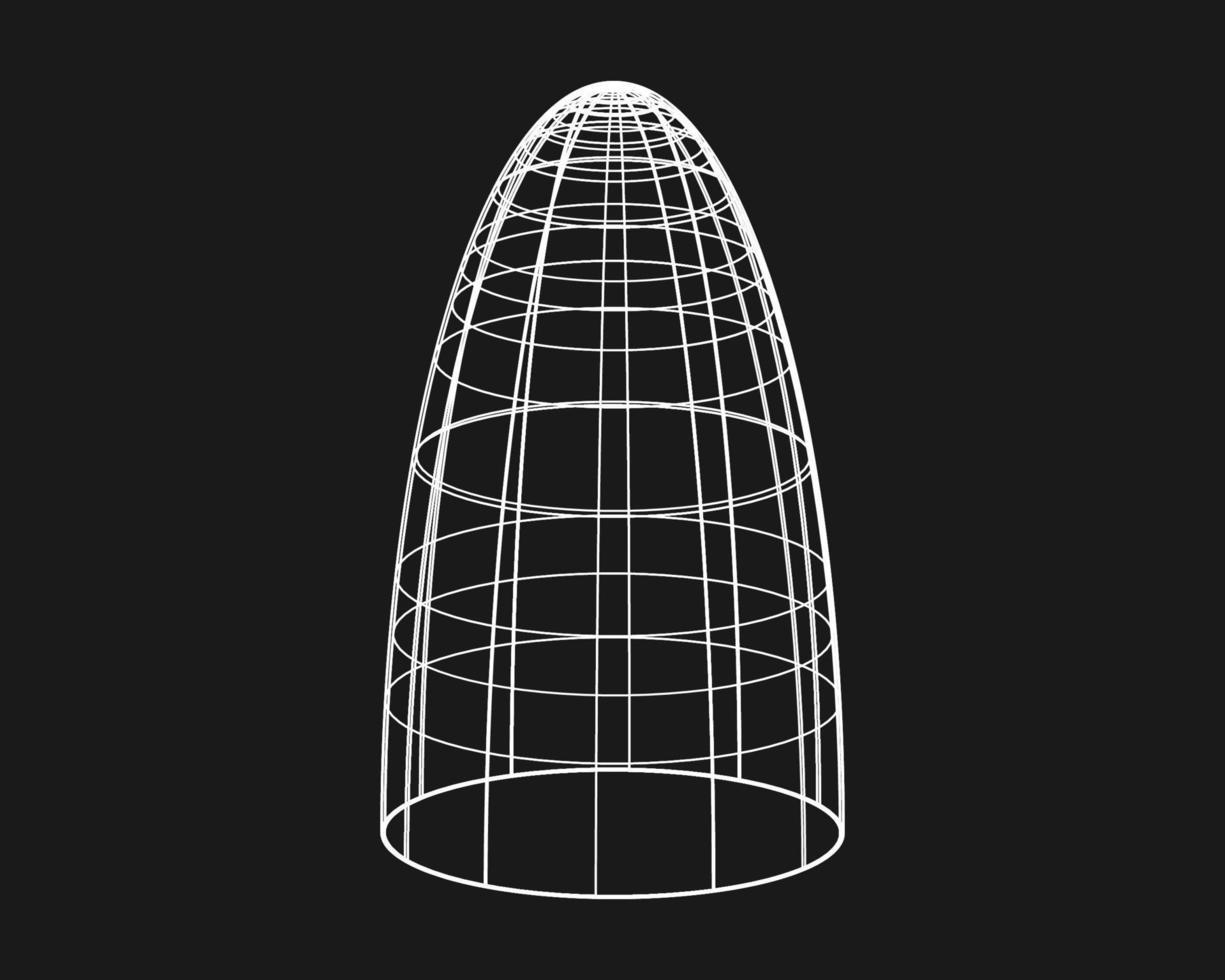 Cyber distorted shape, retro punk design element. Wireframe wave geometry shape on black background. Vector illustration
