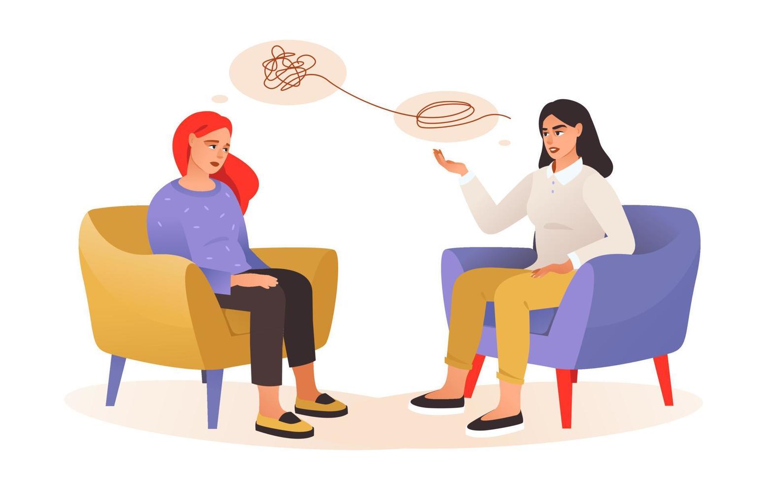 Psychological help. A sad woman in a session with a psychologist. Confused thoughts. A conversation with a psychologist. Mental health. Cartoon vector illustration 8327509 Vector Art at Vecteezy Psychological help. A sad woman in a session with a psychologist. Confused thoughts. A conversation with a psychologist. Mental health. Cartoon vector illustration 8327509 Vector Art at Vecteezy