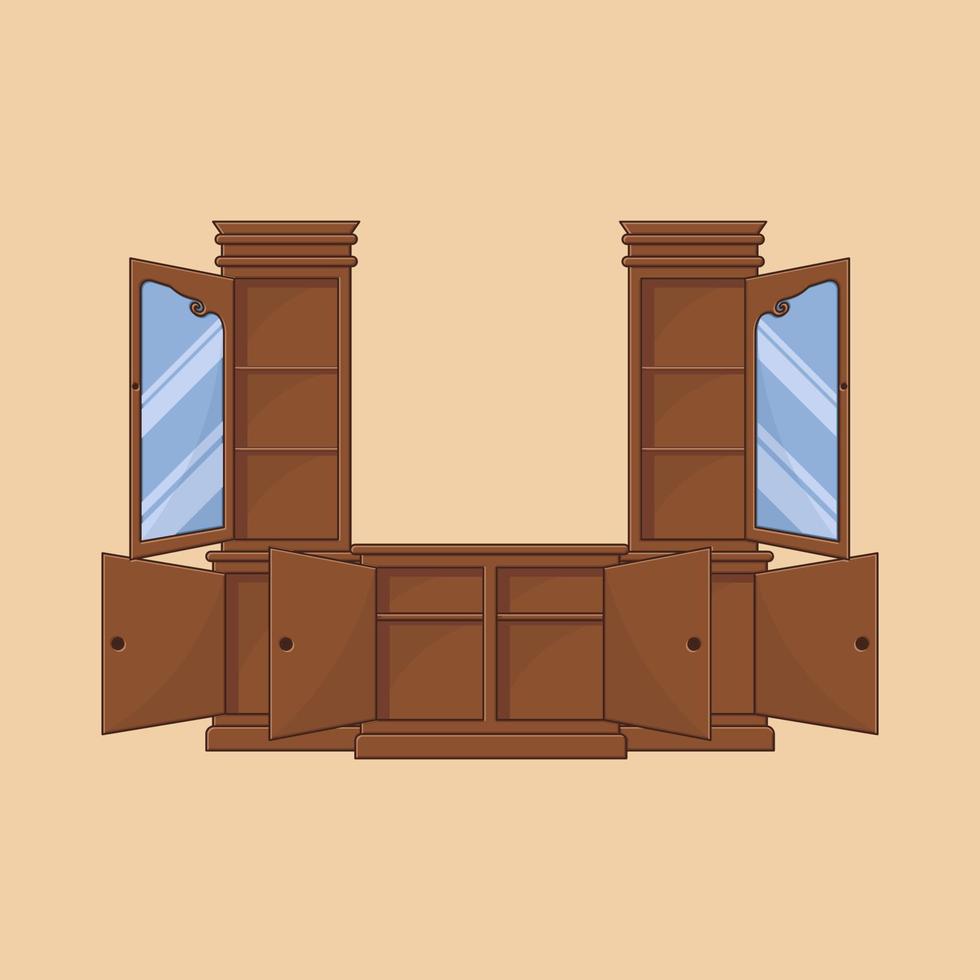 Teak wood television cabinet vector illustration