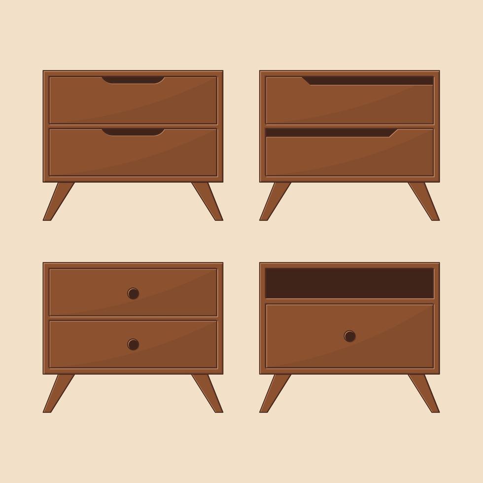 Teak wood bedside table collection vector illustration