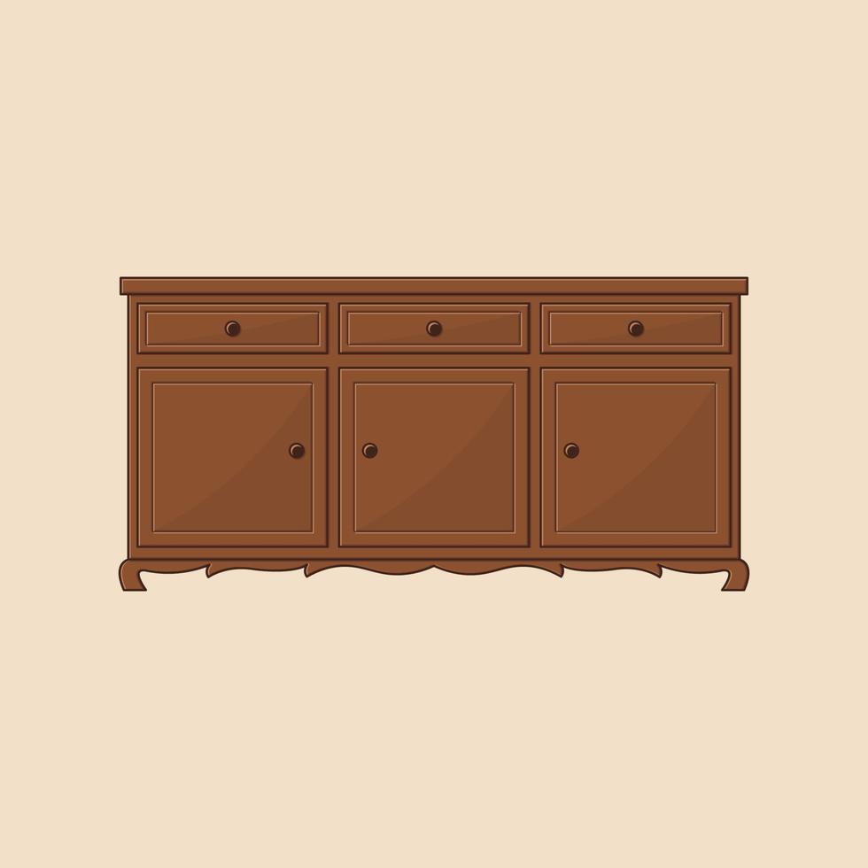 Teak wood tv table vector illustration