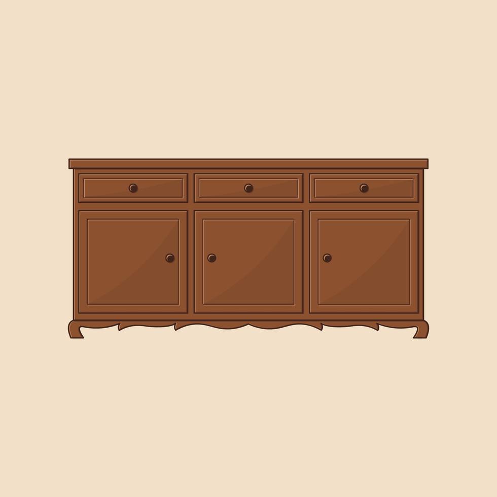 Teak wood tv table vector illustration