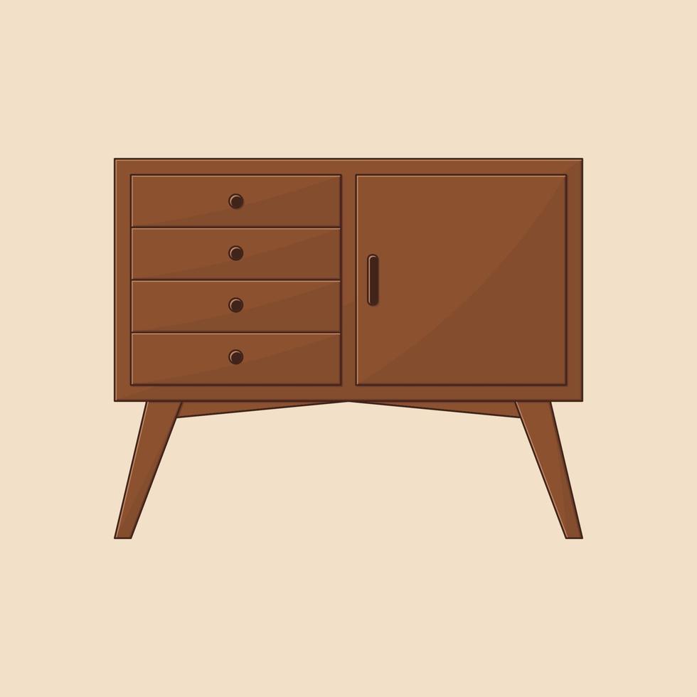 Teak wood tv table vector illustration