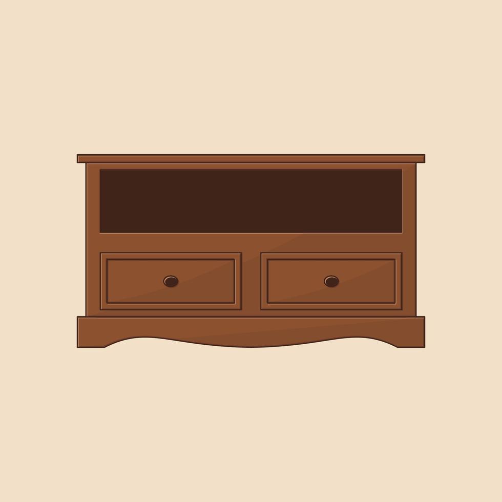 Teak wood tv table vector illustration