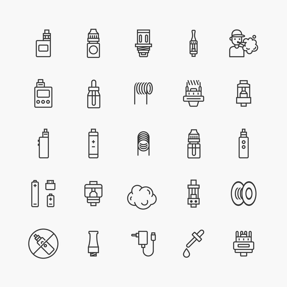 paquete de colección de iconos de línea plana del logotipo de vape. para tienda vector de diseño simple