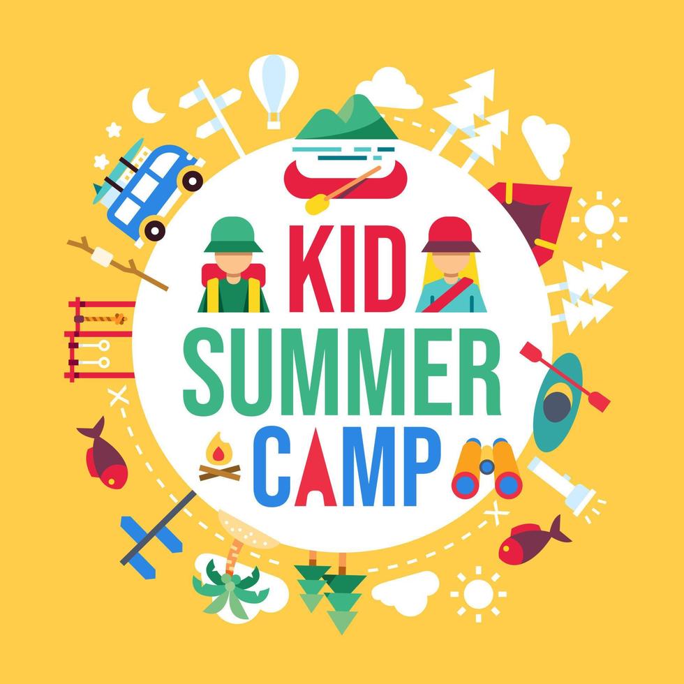 Summer camp concept paper cut, Camping and Travelling on holiday. and outdoor activity. Poster in flat style, vector illustration.