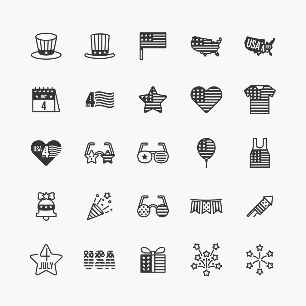 4th of July logo flat icons set. independence day collection of design elements. vector illustration