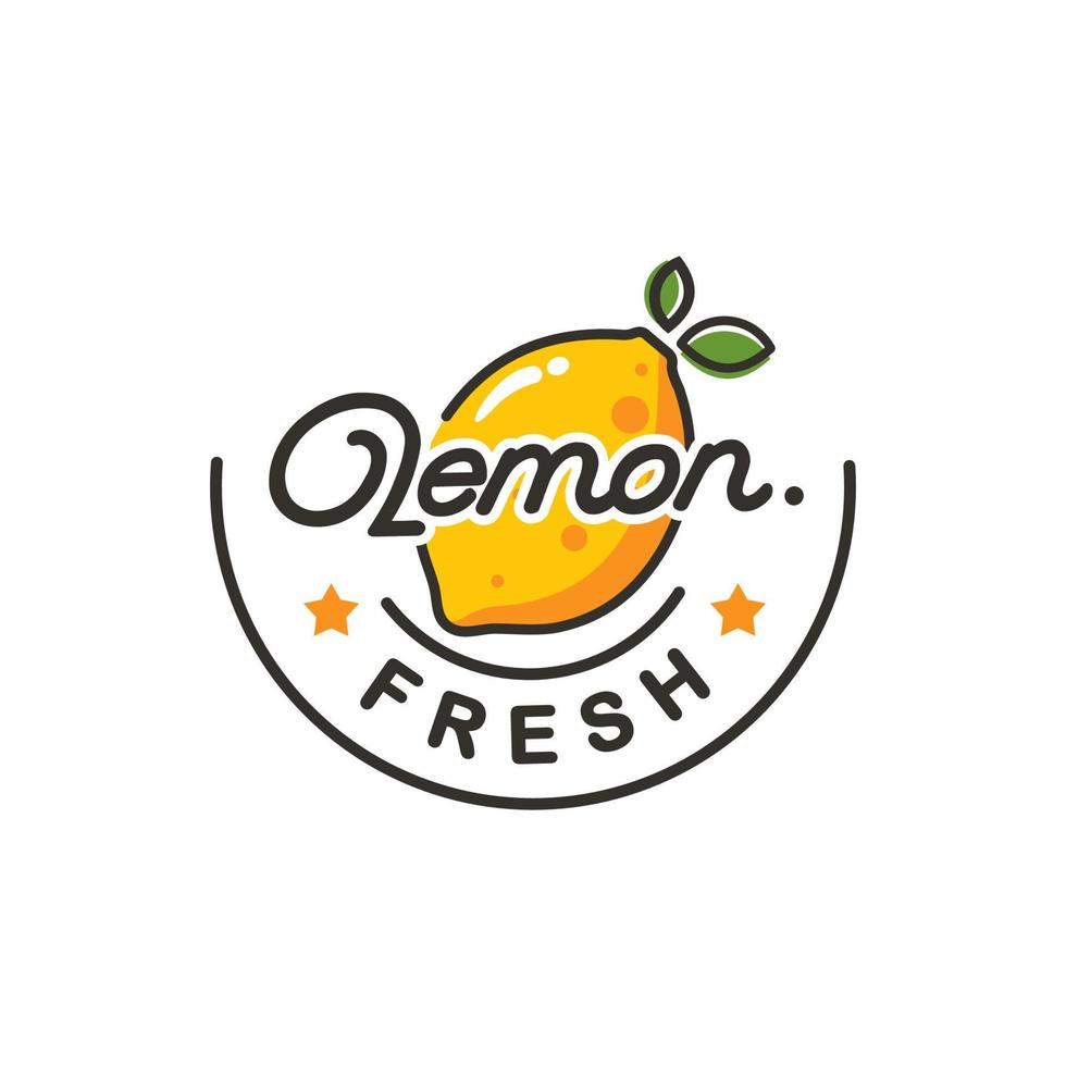 Lemon fruit logo. Round linear logo of lemon slice on white background vector