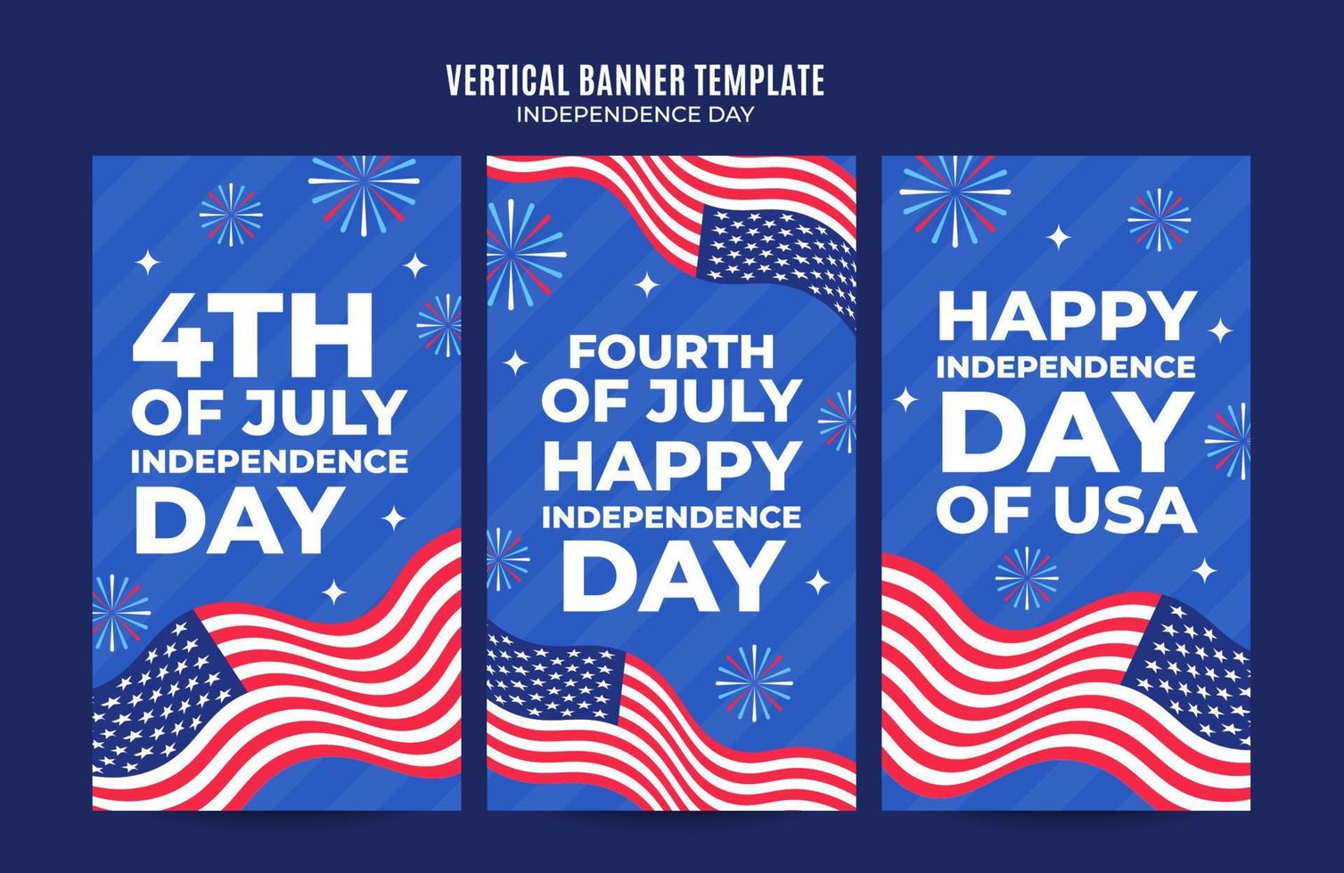 feliz 4 de julio: banner web del día de la independencia de estados unidos para afiches verticales de redes sociales, banner, área espacial y fondo vector