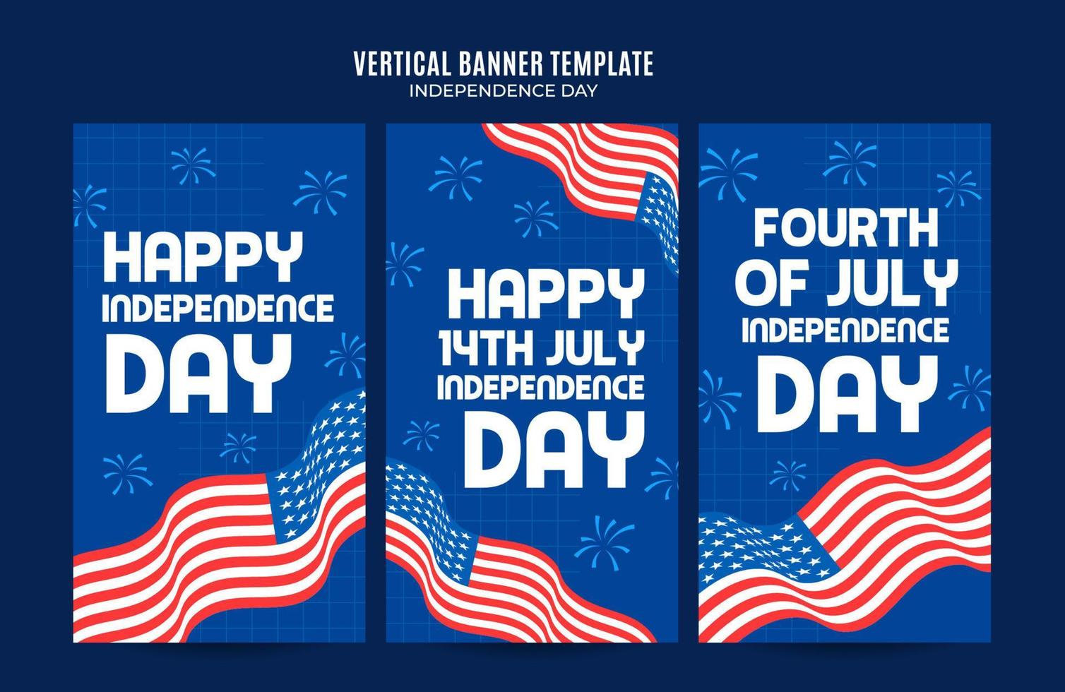 feliz 4 de julio: banner web del día de la independencia de estados unidos para afiches verticales de redes sociales, banner, área espacial y fondo vector