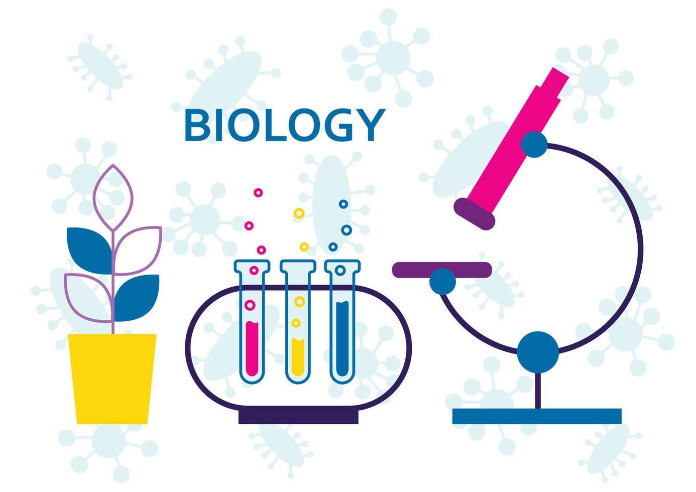 Biology science education concept poster in flat style design. Biology school laboratory equipment. Biology lesson at school. vector