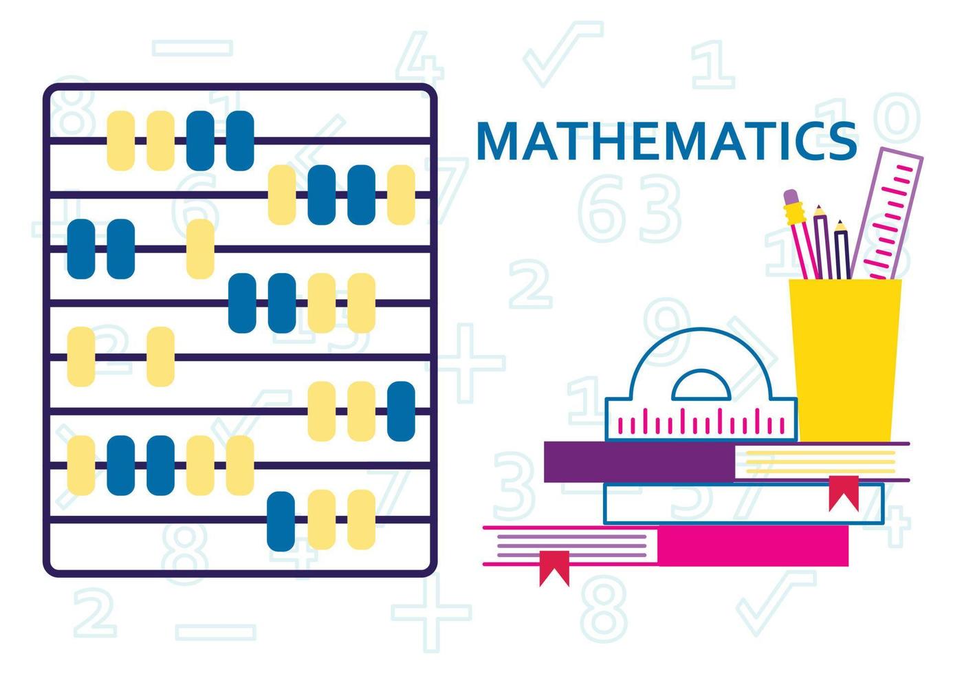 Mathematics vector illustration. Flat education concept. Learning math in school or university. Arithmetic knowledge symbols collection set.