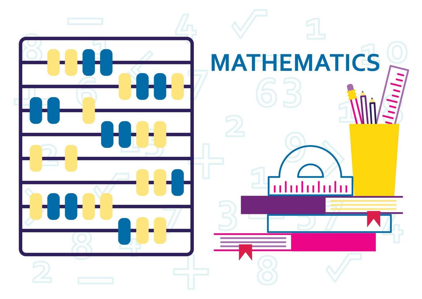 Mathematics vector illustration. Flat education concept. Learning math in school or university. Arithmetic knowledge symbols collection set.