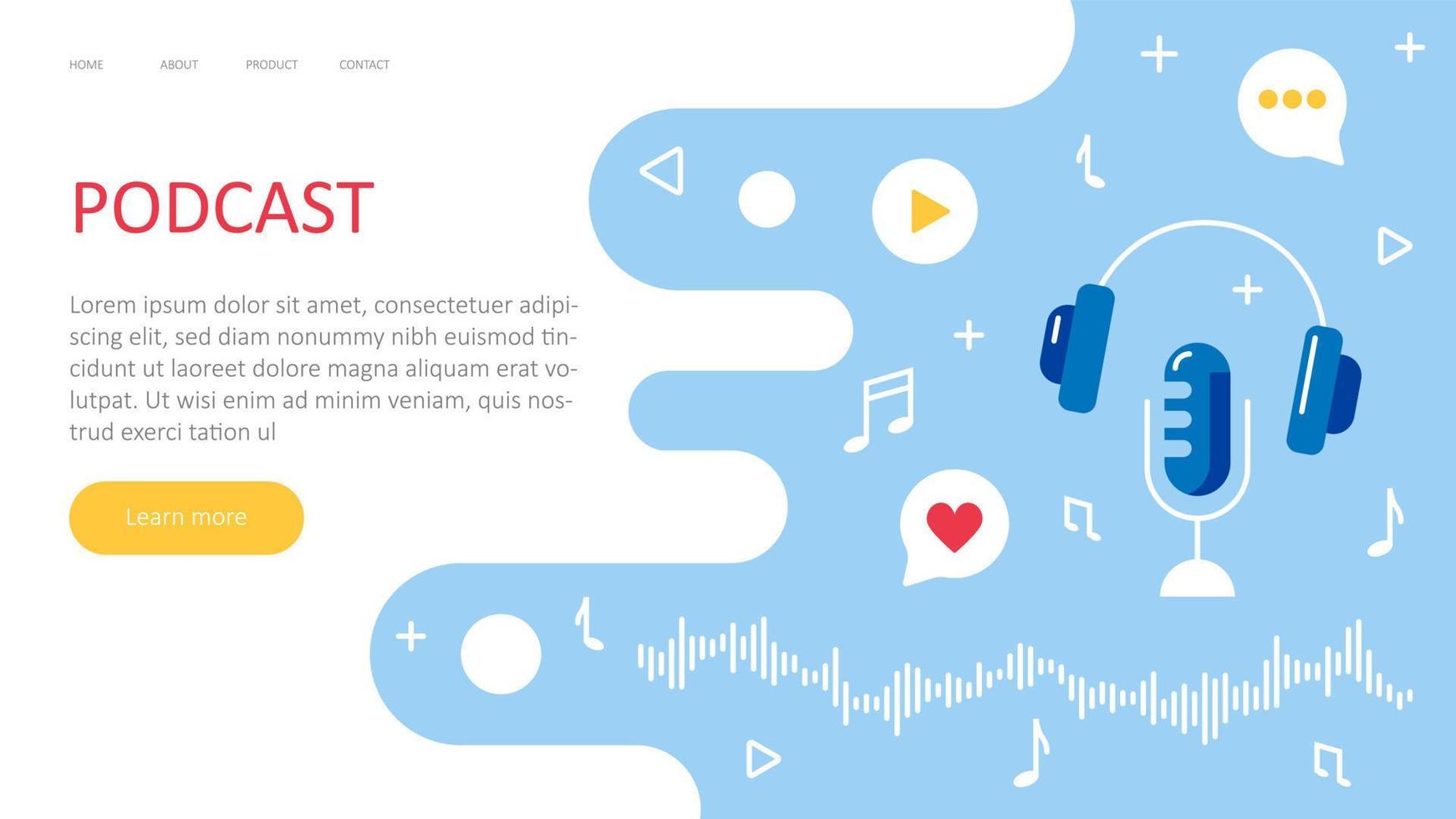 Web page with collection of podcast. Streaming, Online show, blogging, podcasting, podcast app, radio podcasting concept. Vector illustration of landing page for poster, banner, website.