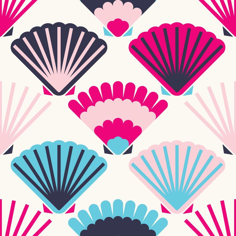Seamless pattern with sea colorful shells. Vector illustration for print, card, fabric, background, textile.