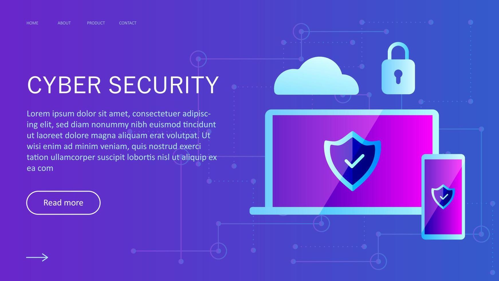 la seguridad cibernética. protección de datos, concepto de ciberseguridad. elementos gráficos de diseño plano moderno para banner web, plantilla de página de inicio, sitio web. ilustración vectorial vector