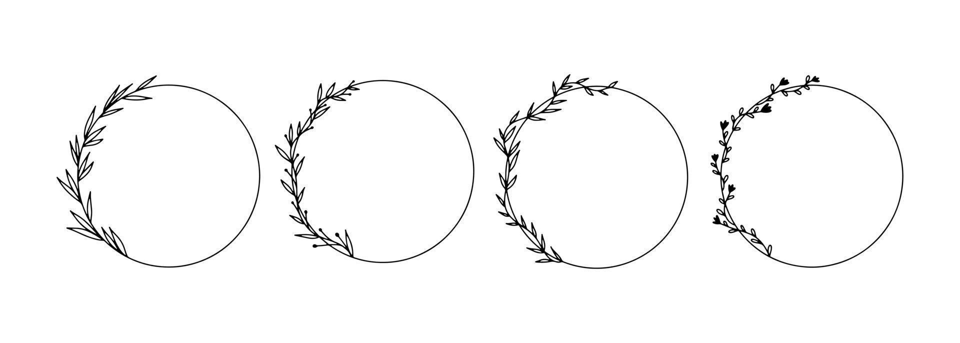 Collection of geometric vector floral frames. Borders decorated with hand drawn delicate flowers, branches, leaves, blossom. Vector illustration