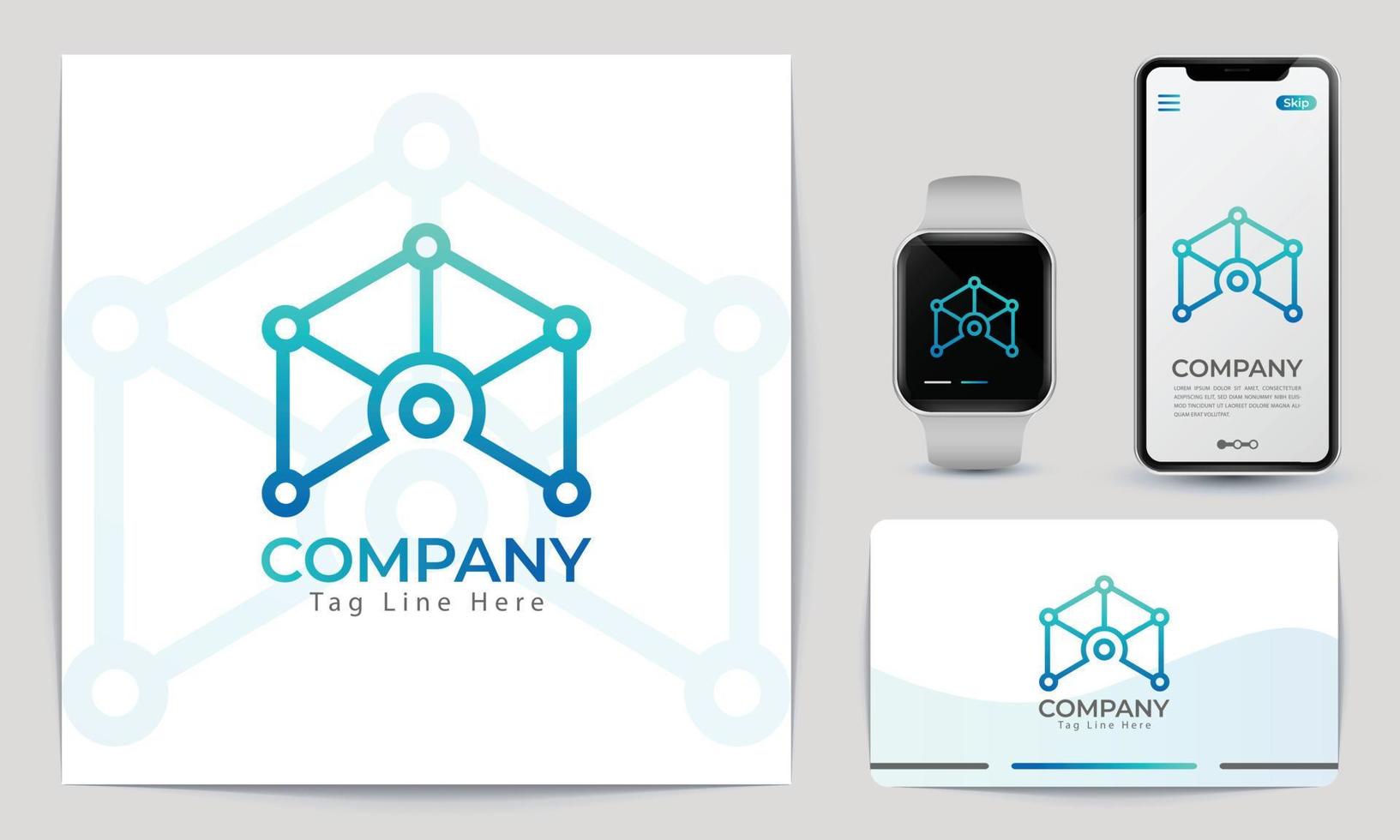 Simple Technical Logo Branding Mockup Design, And Gradient Colour With Stationary. Free Premium Vector File Download.
