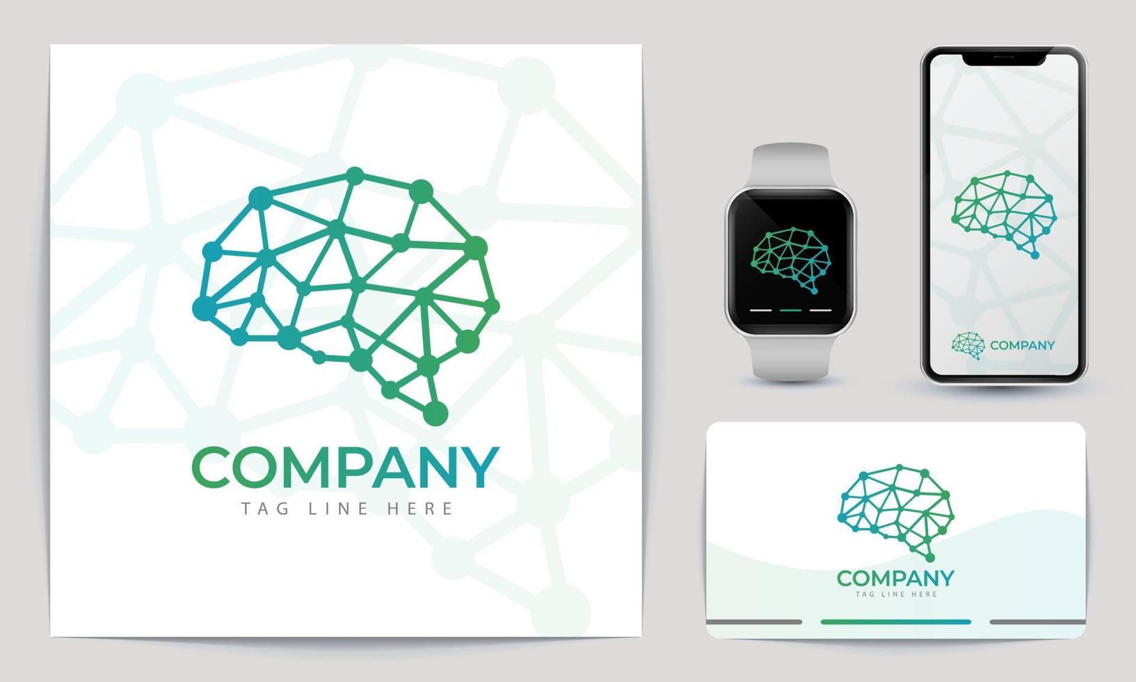 Digital brain technology logo Premium Branding. Stationary Template Vector Illustration. Isolated On White Background.