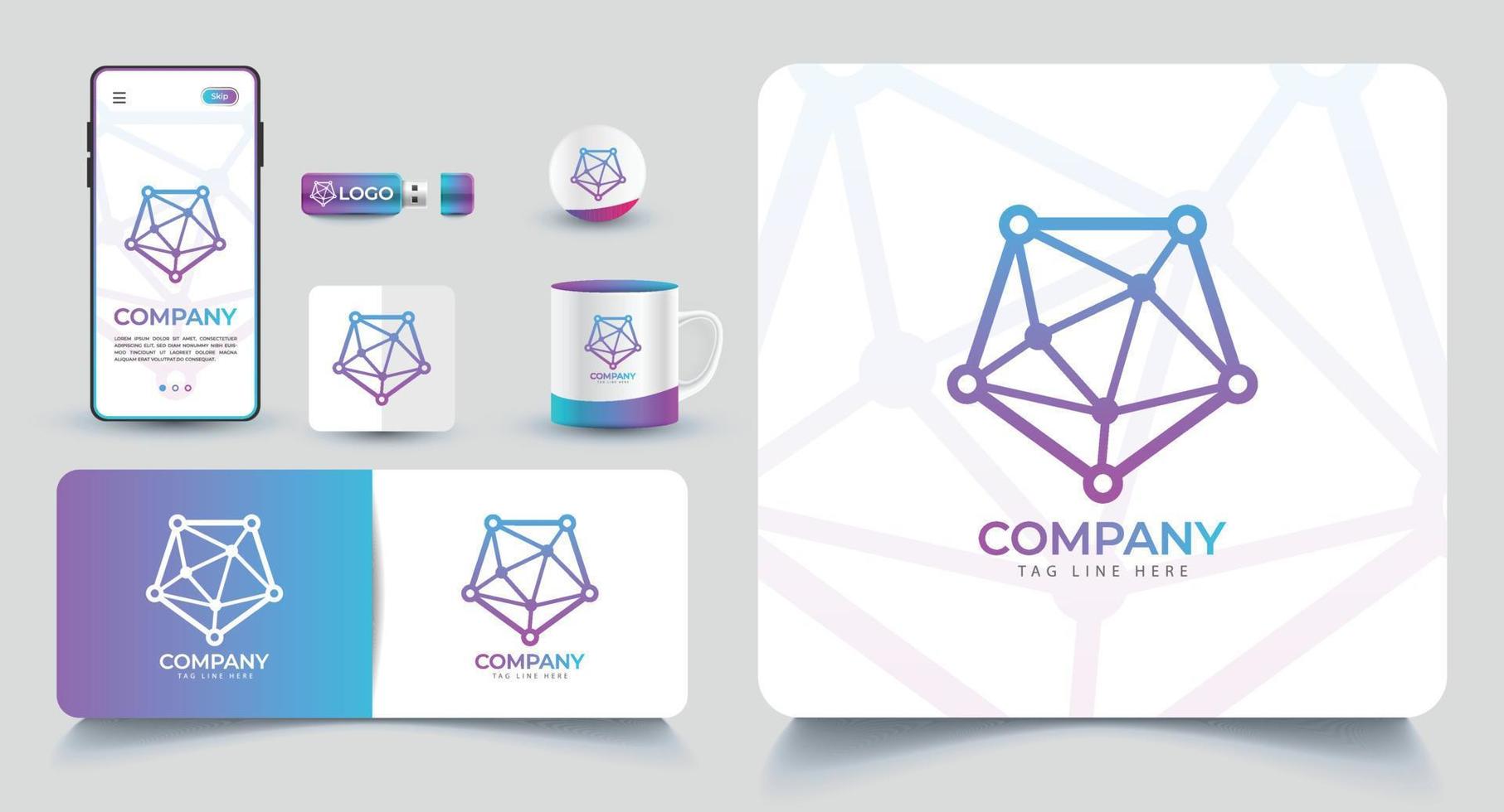 Digital Technology Logo Branding Premium Vector. Gradient Colour And Stationary Logo Template Design. vector