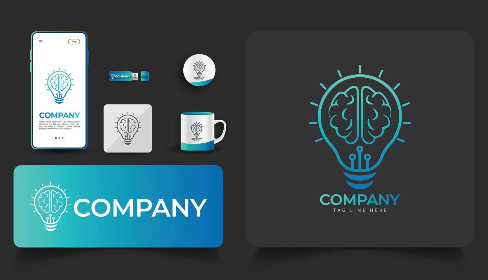 Classic Brain And  Technology Logo Branding Template. Qualityful Vector And Dark Background.