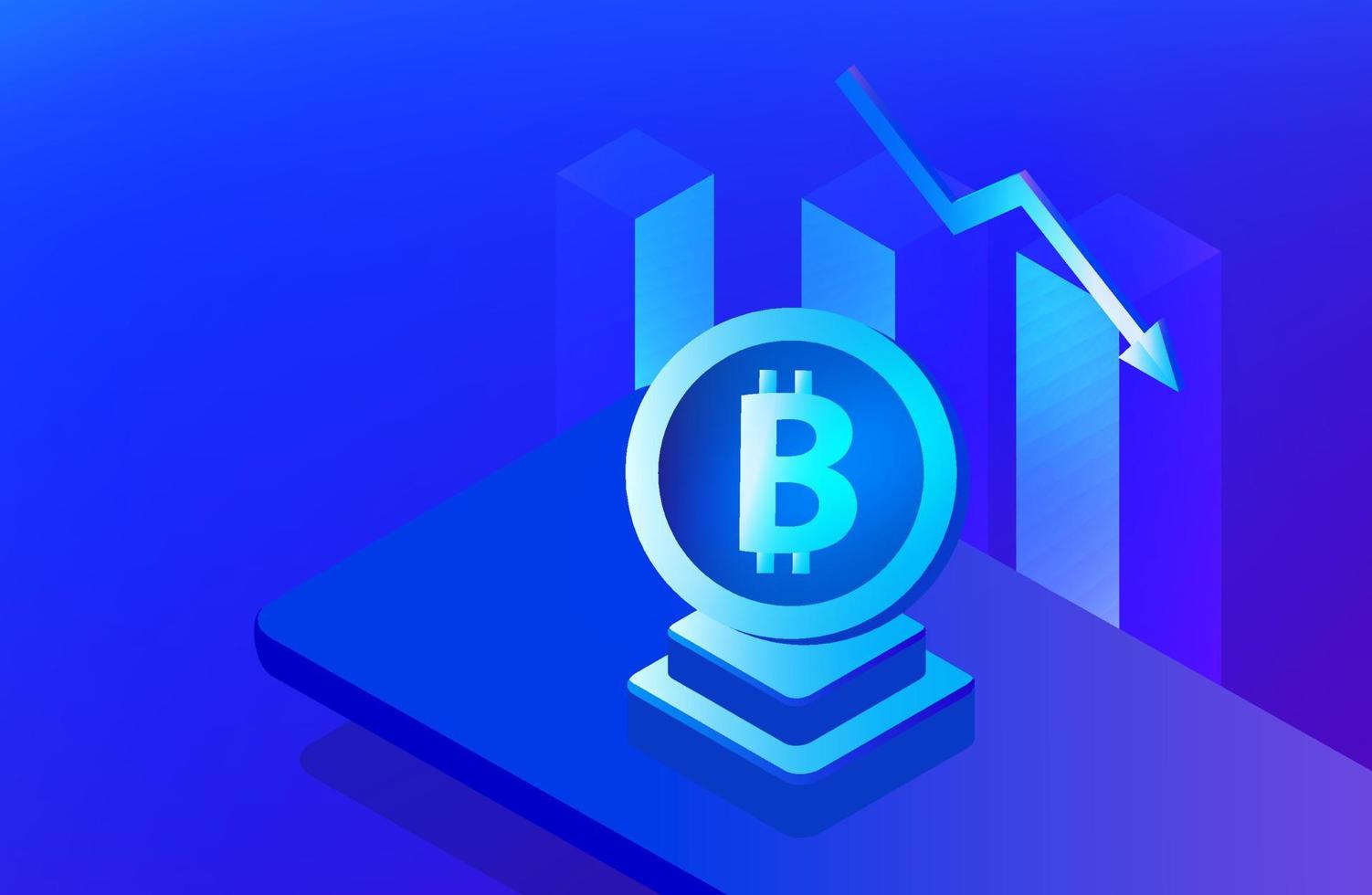 Bitcoin, Cryptocurrency falling down arrow chart price, Financial crisis,  lost money in digital money stock market trading investment vector illustration
