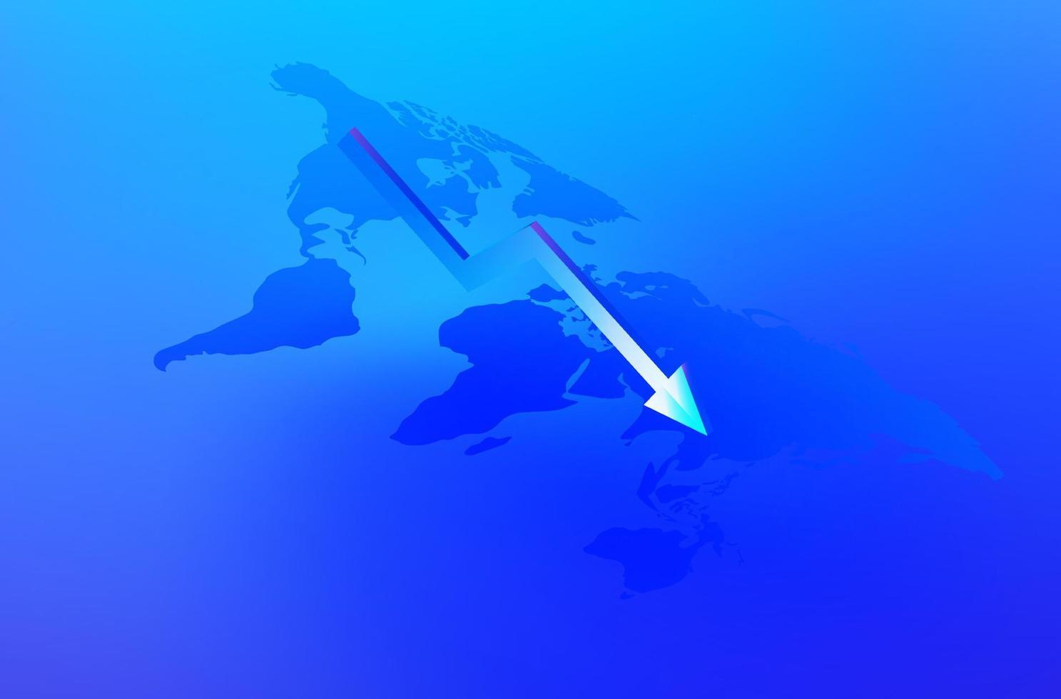 Global economic recession, downward arrow on global map vector