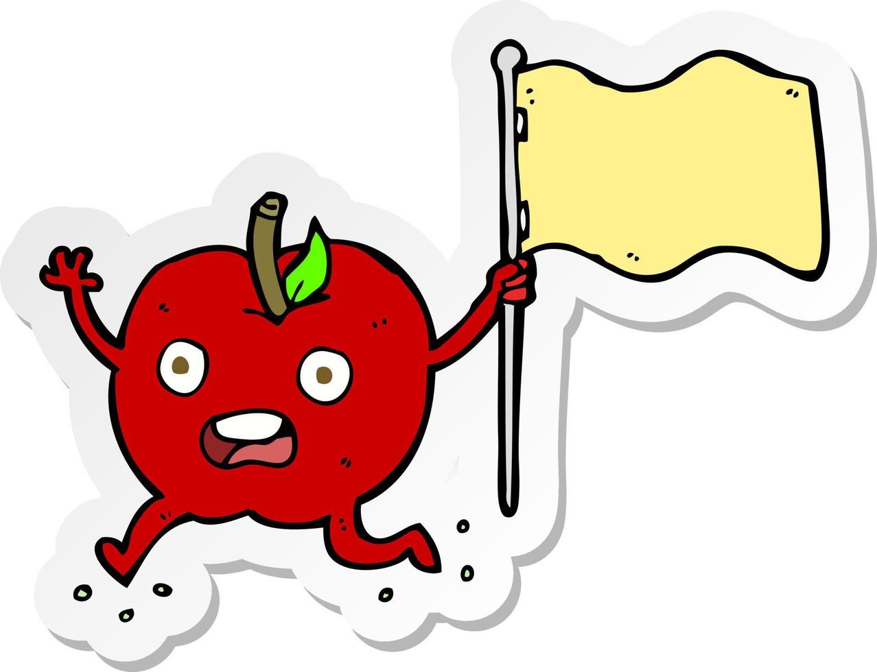 pegatina de una manzana divertida de dibujos animados con bandera vector