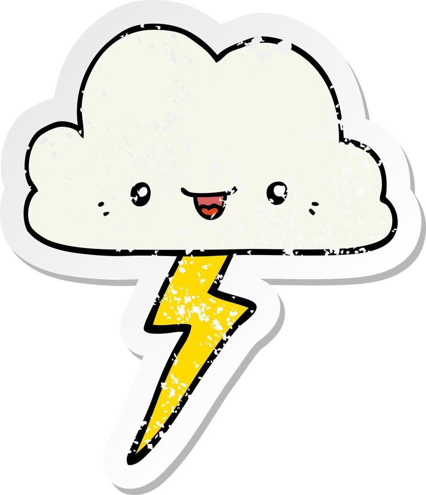 distressed sticker of a cartoon storm cloud vector