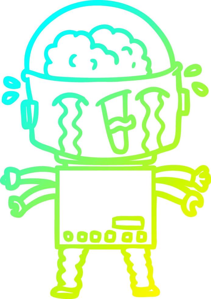 cold gradient line drawing cartoon crying robot vector