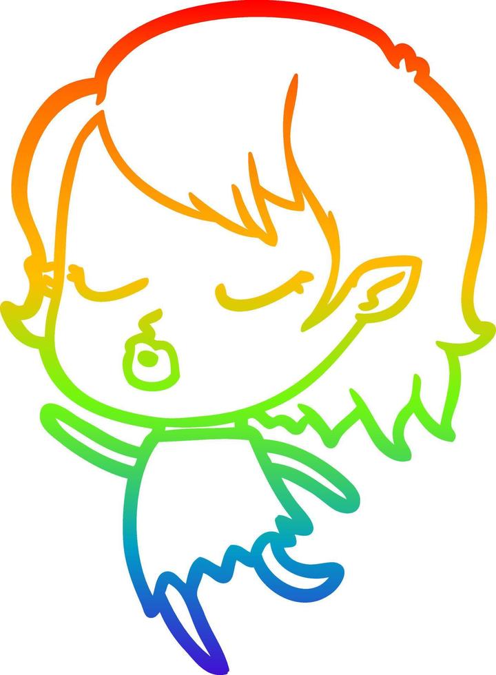 rainbow gradient line drawing cute cartoon vampire girl vector