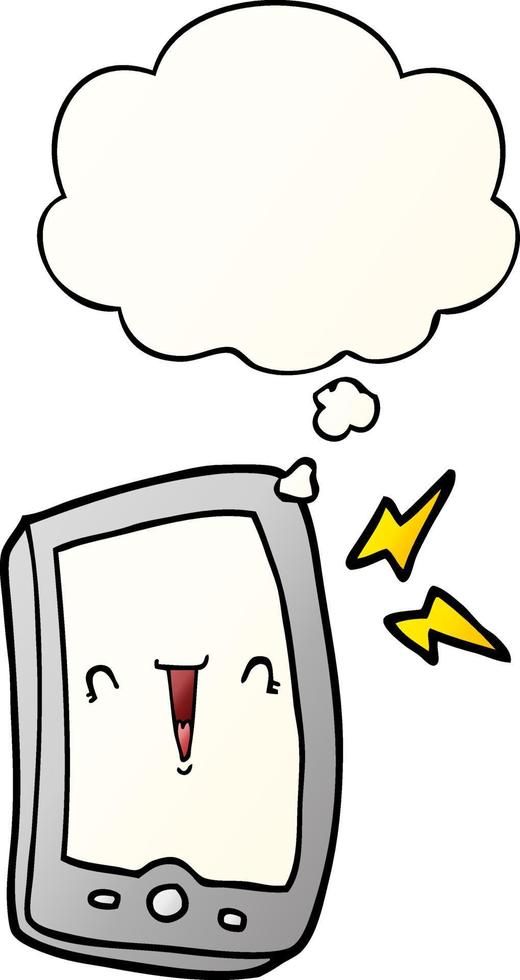 cute cartoon mobile phone and thought bubble in smooth gradient style vector