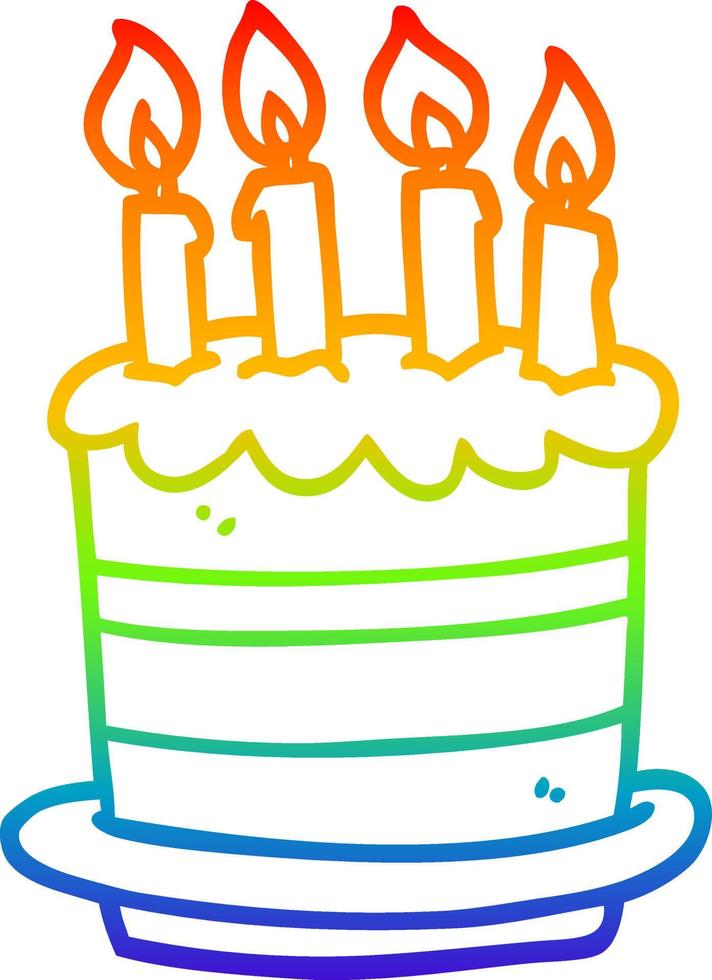 rainbow gradient line drawing cartoon birthday cake vector